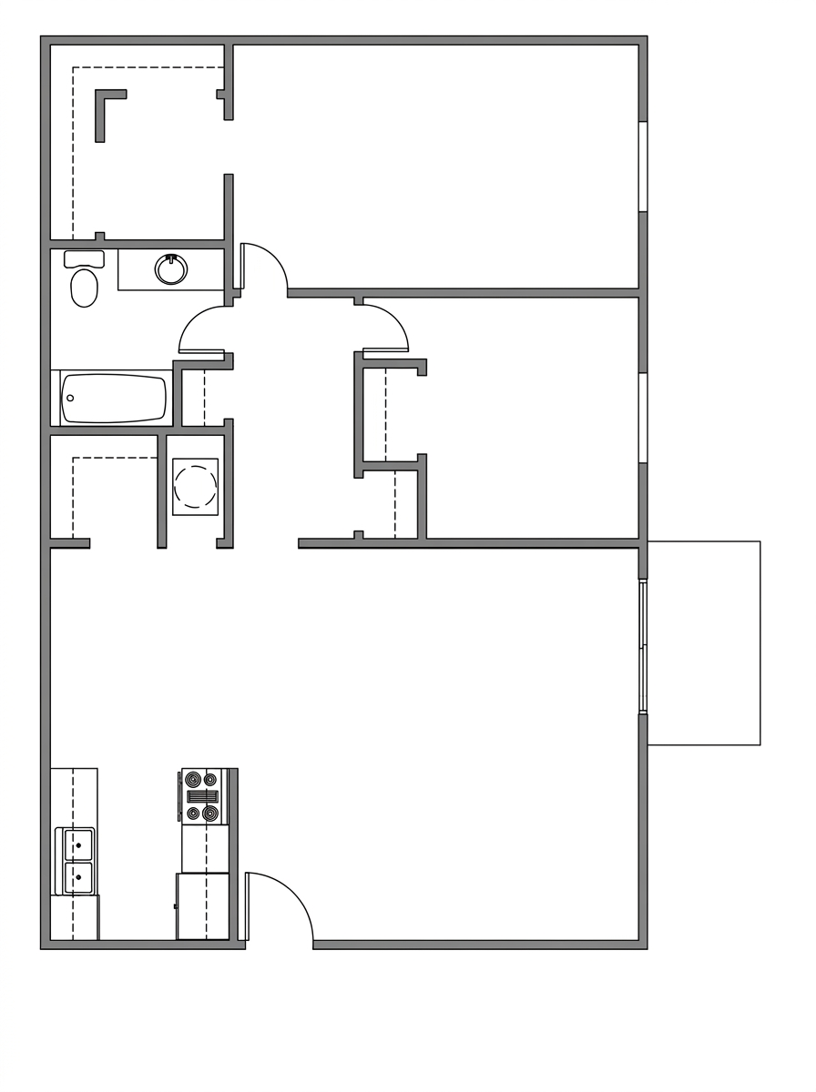Two Bedroom, One Bath floor plan